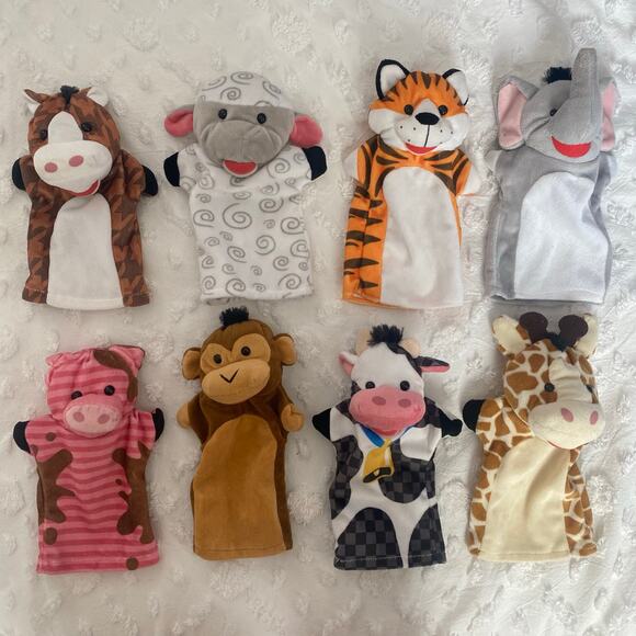 Melissa & Doug Other - Melissa and Doug Hand Puppets Animals Lot of 8 Safari Farm Cow Pig Tiger Giraffe